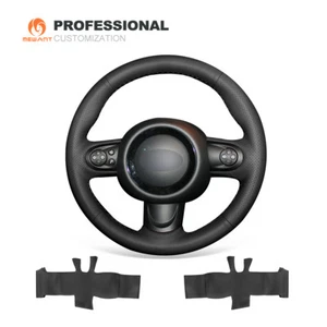 Black Genuine Leather Car Steering Wheel Cover for Mini Cooper Clubman Hardtop - Picture 1 of 7