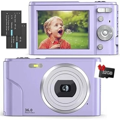 Digital Camera +32G SD Card, FHD 1080P 36MP, 2.4"LCD Screen Anti-shake, 16Xzoom - Image 1 of 4