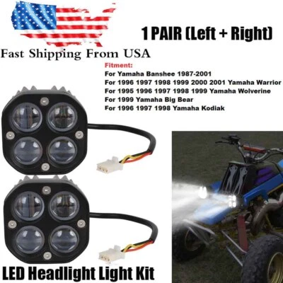 Pair LED Headlights Kit Lens Lights For Yamaha Banshee /Warrior 350 YFZ350 ATV - Image 1 of 4