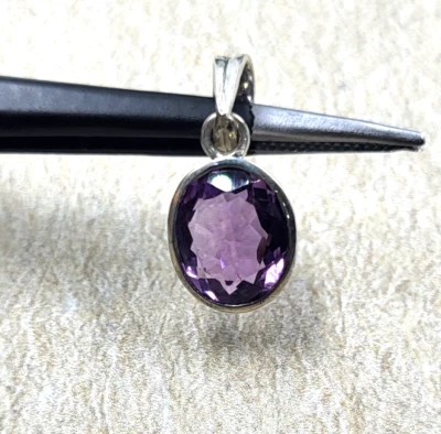 2.2cm925 Ciondolo Argento Sterling Con Perfetto Naturale Ametista Viola Gemma - Immagine 1 di 4