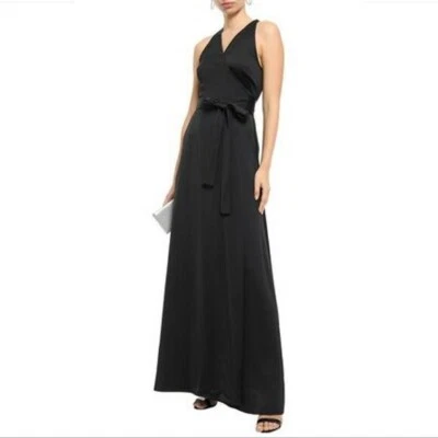 DVF Diane von Furstenberg Marisol negro satinado maxi vestido envolvente sin mangas nuevo 2 Foto 1 de 4