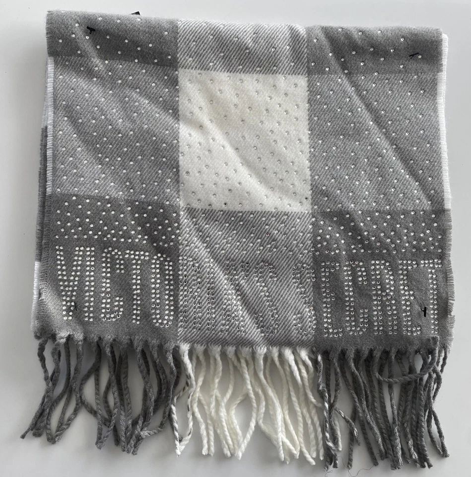 Victoria's Secret Winter Angel Sparkle Grey Buffalo Check Plaid Scarf