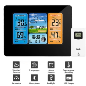 Digital Funkuhr Wetterstation Funkwecker Thermometer Hygrometer mit Außensensor - Bild 1 von 15