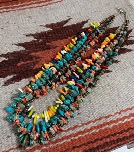 Gorgeous old looking  multi-strands/turquoise/coral nuggets necklace/(z138b-w5) - Picture 1 of 2
