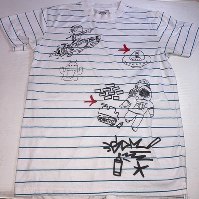 Bleecker And Mercer White Graffiti Style T-Shirt Astronaut Mens Size M - Image 1 of 4