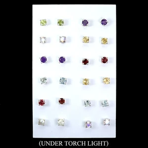 925 Sterling Silver Earrings Round Citrine Topaz Peridot Gemstone 12 Pairs - Picture 1 of 13