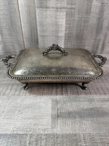 VTG SILVERPLATE serving Dish 8x6 Ornate Victorian Home Deco B/L Lion Engraved - Foto 1 di 10