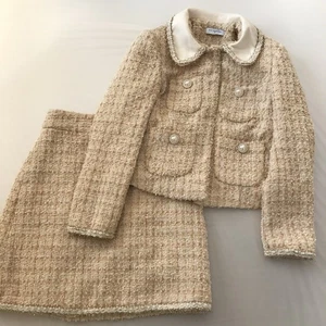 Damen Tweed Sakko & Rock Zweiteiliges Set Gelb Alter Geldknopf Gold Kleine S - Bild 1 von 19