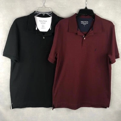 Nautica Men's Size Large Polo Shirts Black and Burgundy - Image 1 of 4