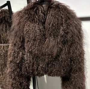 Abrigo de mujer rizado largo solapa chaqueta 100 % piel de cordero mongol real abrigos cálidos - Imagen 1 de 25