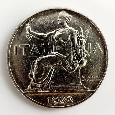 意大利 1 里尔,1922 年 Vittorio Emanuele III,KM#62 8 克 Gh2/25 — 第 1/2 张图片