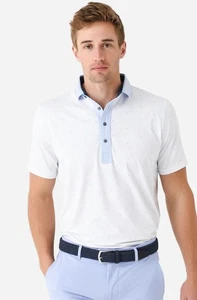 GREYSON Plus or Minus Polo AOP Pattern Short Sleeve Performance White sz L - Picture 1 of 9