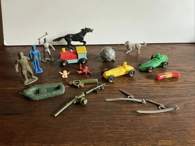 Vintage lot Plastic Toys Accessories; Race Cars, Oscar Mayer Whistle Marx Knight - Image 1 of 4