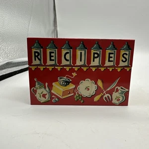 Vintage Tin Metal Recipe Box, Stylecraft, No. 801 Hinged Top kitchen Themed - Picture 1 of 7