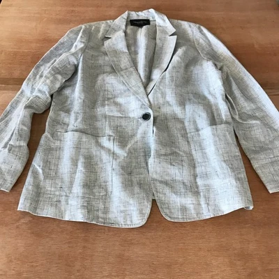 Lafayette 148 100% Linen Blazer Jacket Women 12 Gray Pocket Long Sleeve - Image 1 of 4