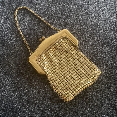 Vtg Mini Whiting & Davis Gold Mesh Purse Flapper Handbag Evening Bag Wristlet - Image 1 of 4