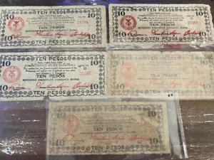 Lot of Historic US-Philippines Emergency WW2 Guerilla Notes 10 Pesos -lot#4 - Picture 1 of 5