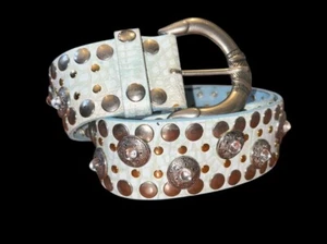 VTG Nanni Belt Leather Silver Studded Rhinestones Western Italy Wide - Picture 1 of 10
