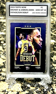 Lebron & Bronny James 2024 Topps Now GRADED GEM-MT 10 ROOKIE DEBUT #1 - Image 1 of 4