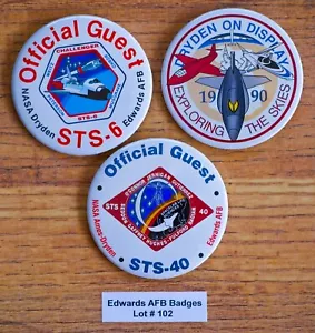 VINTAGE 1980-1990's Edwards AFB NASA 3 PIN BUTTONS Lot#102 Challenger STS-40 - Picture 1 of 5