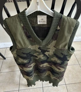 VTG 80s LL Bean Sweater Vest Camouflage Wool England Made Size Tag L Fits Medium - Picture 1 of 3