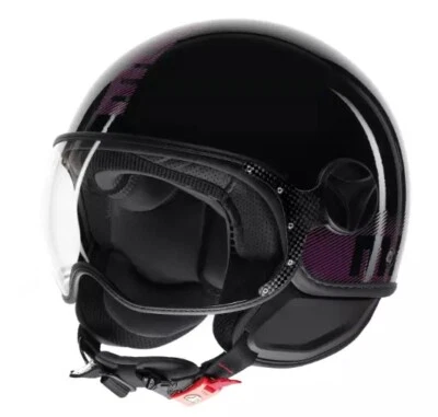 CASCO MOMO DESIGN FGTR CLASSIC STRIPES NERO LUCIDO BLACK / FUXIA FUCSIA