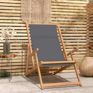 Sdraio Pieghevole da Spiaggia in Legno Massello di Teak Grigio - vidaXL - Foto 1 di 5