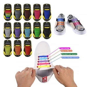 No Tie Shoelaces Elastic Shoe Laces Silicone Rubber For Kids Adults Sneakers - Picture 1 of 23