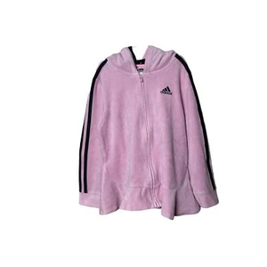 Adidas Girls Sz 6 Zip Up Hooded Sweatshirt Jacket Pink Cotton Blend Peplum Hem - Picture 1 of 7