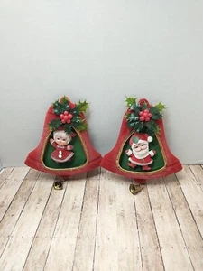 Santa & Mrs. Claus Flocked Velvet Christmas Bell Wall Hanging Bell - Picture 1 of 11