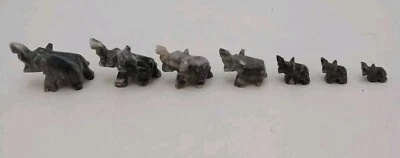 7 Vintage Graduated Hand Carved Onyx Stone Elephant Sculpture Trunk Up Lot - Image 1 of 4