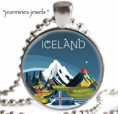 Iceland NECKLACE Souvenir Travel Art Print Silver Charm Pendant Necklace - Image 1 of 4
