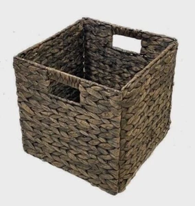 BROWN Woven Hyacinth Cube Storage Bin Basket Organizer with Handles, Pack Of 1 - Picture 1 of 6