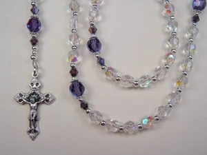 Girls Catholic 16+" Crystal AB & Tanzanite AB Czech Glass Beads Chica Rosario - Picture 1 of 12