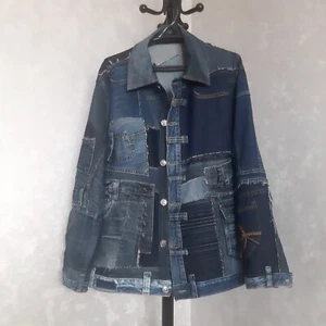 Male patchwork denim blue jacket size XL, Unisex Boro jacket from recycled jeans - Picture 1 of 11