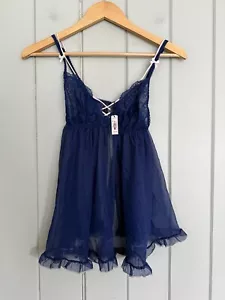 NWT Victoria's Secret Babydoll Chemise Nightie Slip S Smell Sheer Navy Blue NEW - Picture 1 of 5