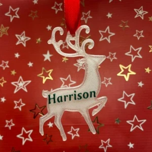 Reindeer Xmas Tree Decoration Personalised Christmas Bauble Name Ornament Gift - Picture 1 of 10