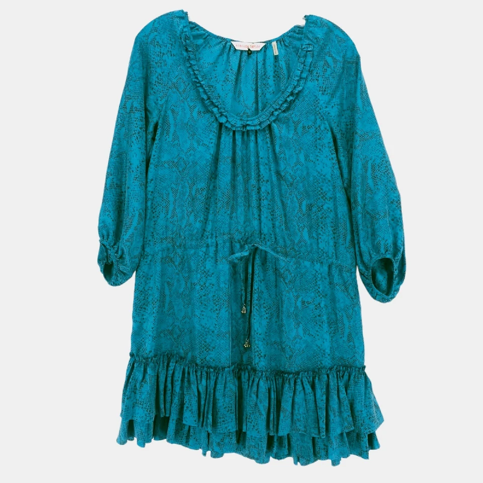 Rebecca Taylor 100% Silk Blue Python Print Tiered Mini Dress Size 0 - Image 1 of 4