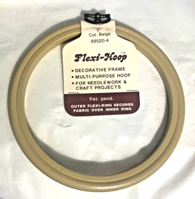 Vintage ~ Flexi-Hoop  BEIGE 5” Needlework Hoop/frame W/Metal Hanger #88520 ~ NEW - Image 1 of 4