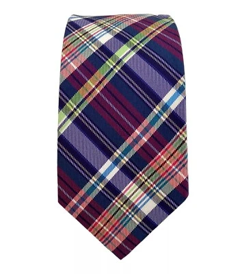 ALTEA MILANO Purple Plaids & Cheks Silk Tie Made In Italy 58”/ 2.9 "EX COND - Image 1 of 4