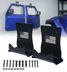 2Pcs Door Hanger Wall Mount Steel W/Flag for 1956-2024 Jeep Wrangler CJ JK JL JT - Foto 1 di 6