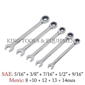 Juego de llaves combinadas KING 5 piezas extremo de caja abierto y trinquete, CR-V acero SAE/métrico - Imagen 1 de 5