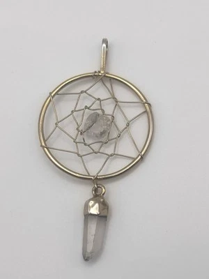 Quartz Dreamcatcher Pendant Yellow Gold Tone Clear Inverted Obelisk - Image 1 of 3