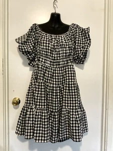 You & All Dress Womens Size20 Black White Check Cottagecore Gypsy Shirred Tiered - Picture 1 of 4