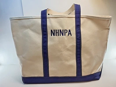 L.L. Bean Boat and Tote Open Top Canvas Tote Bag White & Blue Large NHNPA - Image 1 of 4