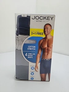 Paquete de 4 calzoncillos boxer Jockey ActiveStretch de algodón elástico de pierna larga para hombre NUEVO grandes - Imagen 1 de 3