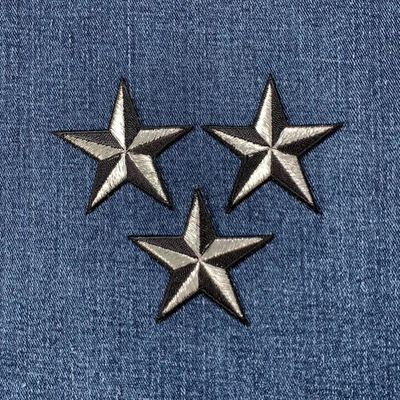 3-Pack Nautical Star Applique Patch 3D Silver Black Embroidered Star 2" Iron On - Image 1 of 2