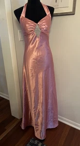 Vestido Formal De Colección Gunne Sax Halter Talla 5 Jessica McClintock Rosa Satén Halter Usado en Excelente Condición - Imagen 1 de 12