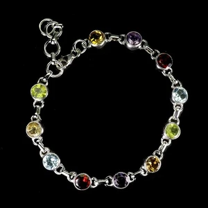 925 Sterling Silver Bracelet Round Citrine Amethyst Natural Gemstone Jewelry 7.5 - Picture 1 of 13
