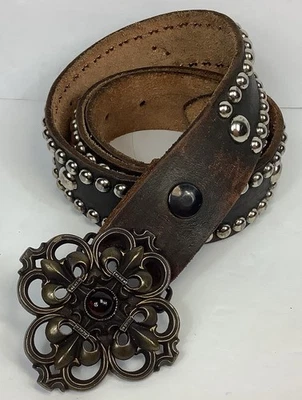 Cinturón Beth Frank Edición Limitada Marrón Cuero Tachonado Hebilla Bronce Talla 34 Foto 1 de 4